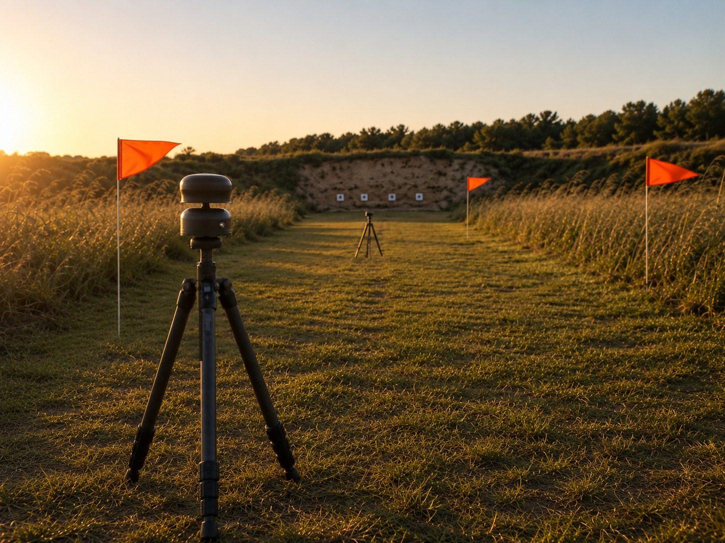 LoRa wind units down a training lane at golden hour
